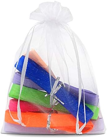 5×7 White Organza Gift Bags, Sheer Drawstring Pouches, Mesh Party Favor Bags for Candy, Jewelry, Baby & Bridal Showers, Birthdays, Weddings, Holidays, Goodies, Treats, Product Packaging 50 Pcs