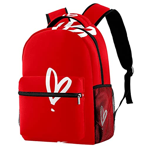 Sac à dos de voyage à motif cœur rouge et compartiment gourde latéral