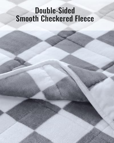 Uttermara Weighted Blanket Queen Size(20lbs, 60" x 80", Plaid Grey), Double Side Premium Soft Flannel Fleece Weighted Throw Blanket, Reversible Checkerboard Print Heavy Blanket for Adults Couch Bed