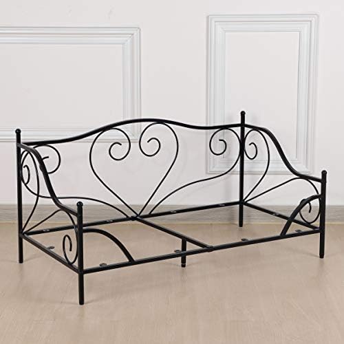 Pet Sofa Bed, Metal Frame Dog Bed Couch with Washable Plush Cushion for Medium Pet Sitting (black)