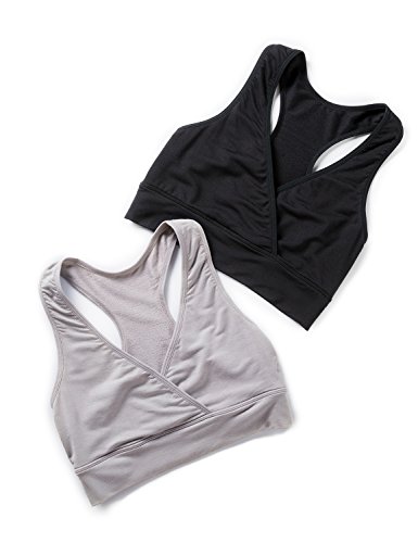 Gratlin Women's Maternity Soft Wrap Wireless Elastic Plus Size Nursing Sleep Bra Black/Grey L - (36C, 36D, 38C)