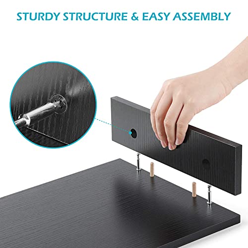 QEEIG 3 Shelf Monitor Riser with Phone Holder for 2 Monitors Desk Shelves Organizer Desktop Stand Dual Computer Screen Laptop PC Office Table Shelving Adjustable 23.5-36 inch Long, Black (MS635)