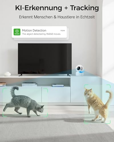 Woox Kamera Überwachung Innen 2K, 360 Grad WLAN Überwachungskamera Indoor, Haustier und Baby Monitor mit Personen-/Baby-Schreierkennung, Auto-Tracking, Zwei-Wege-Audio, Nachtsicht, R4040-V8