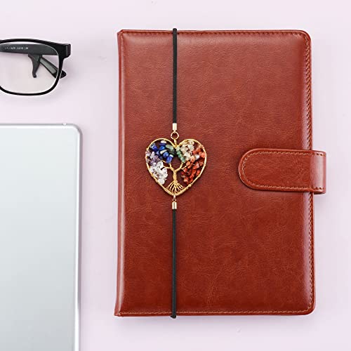 Yoption 2 Pack Tree Of Life Elastic Bookmark, Golden Heart Shape Vintage Bookmarks With 7 Chakra Crystals Healing Stone Beaded Pendant For Student Teacher Graduation Mothers Day Christmas Gift #TOP3