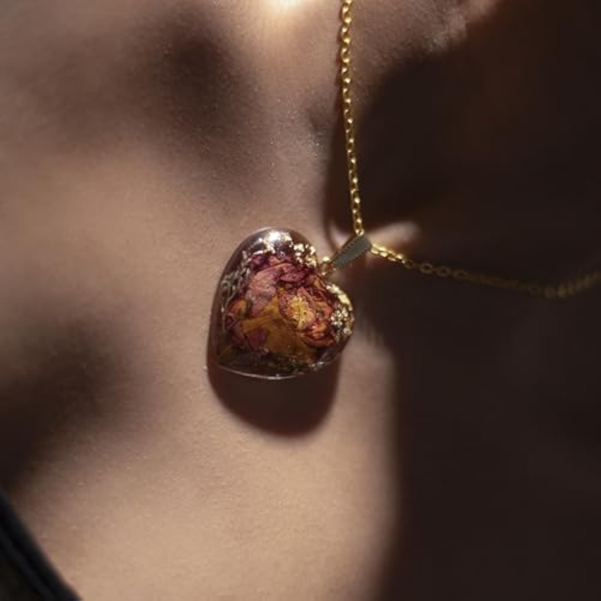 Pink Rose Bloom Pendant Necklace, Natural Flower Design