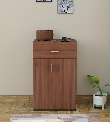 Image of FURNIFLIX Engineered Wood 1 Drawer and 4 Shelves Shoe Rack for Living Room Office Home Hall Wooden Shoe Cabinet Furniture - Walnut Finish