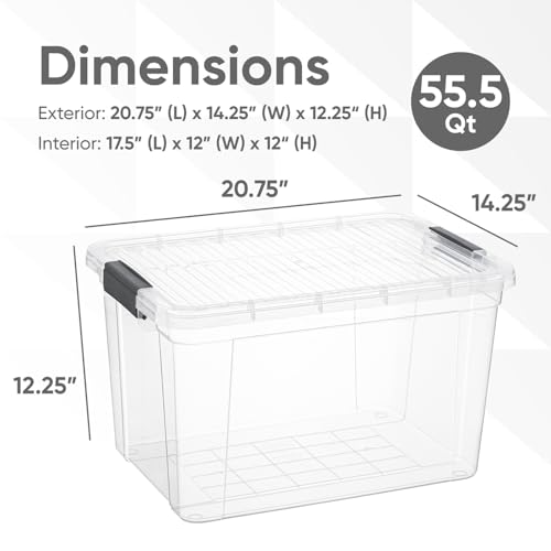 Image of Superio Clear Storage Boxes with Lids, 49 Quart Plastic Container Bins for Organizing, Stackable Crates, BPA Free, Non Toxic, Odor Free, Organizers for Home, Office and Dorm, 4 Pack