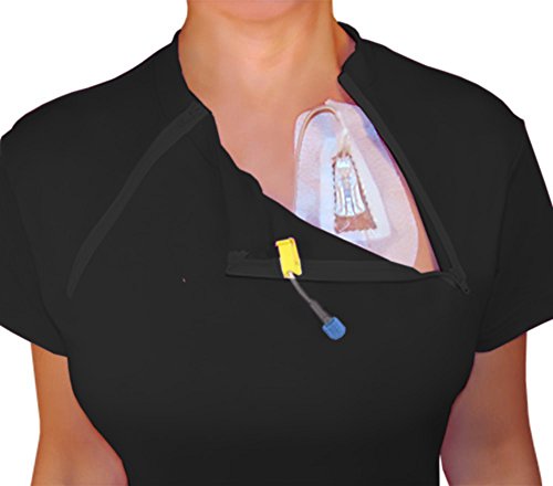 ComfyChemo® CHEMOWEAR : Women's Short Sleeve Chemotherapy Port Zipper Shirt3