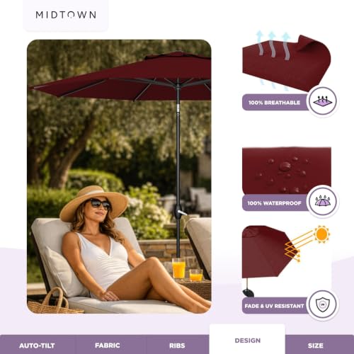 Image of Midtown Umbrellas Lean - 10 Ft Patio Umbrella, Burgundy Canopy