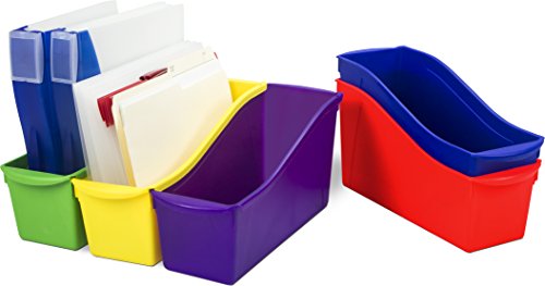 Image of Storex Large Book Bin, Interlocking Plastic Organizer for Home, Office and Classroom, Assorted Colors, 30-Pack (70105C06C)