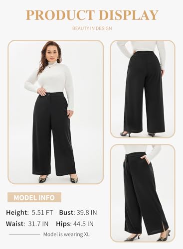 Eytino Womens Plus Size Dress Pants Casual High Waist Wide Leg Side Slit Work Pants Trouser with Pockets(1X-5X)3