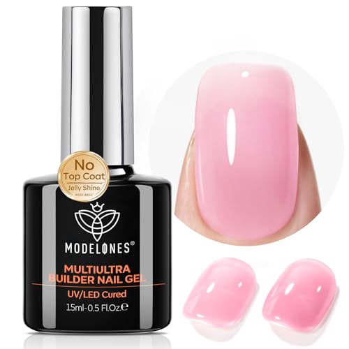 Image of modelones Multiultra Builder Nail Gel, No Top Coat Needed Builder for Nails Pink, C-Curve Sculpting, Glossy Jelly Finish, No-Wipe, 9-in-One LED Lamp Cured Color Rubber Base Gel Polish for Quick DIY