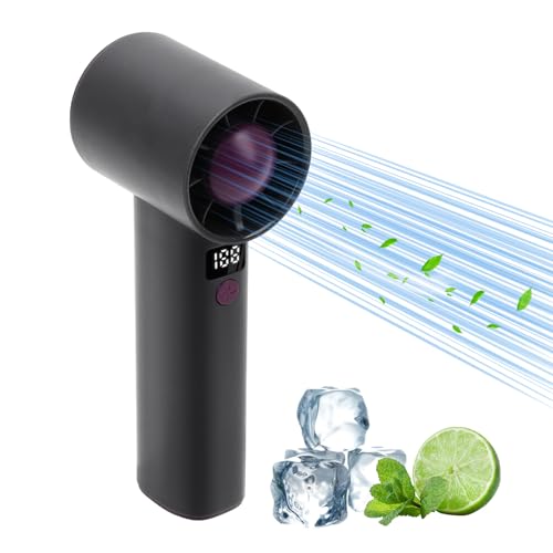 Ventilador de Mano Portatil, Ventilador Turbo Potente Mini, 9m/s, USB Recargable 3000mAh Pilas, 6 Velocidades, Pantalla Digital, para Oficina, Hogar, Camping al Aire Libre, Senderismo (Negro)