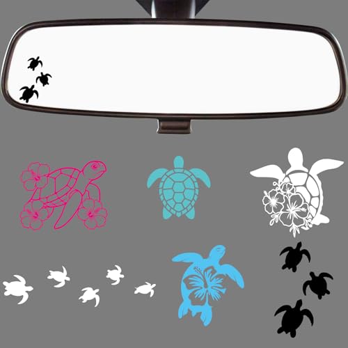 Dazoratix Sea Turtle Car Decals - 6 Pcs Cute Rearview Mirror Stickers Flower Waterproof Rear View Window Vinyl Accessories Gifts for Women Auto Interior Bumper Tumbler Trucks Laptop Water Bottle Decor