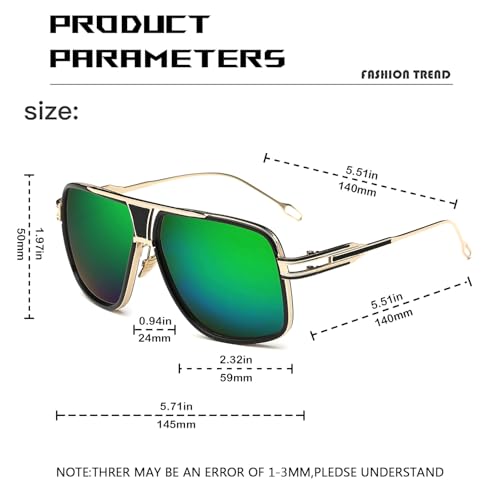 Image of Aviator Sunglasses for Men Retro Fashion Gold Oversized 70s shades