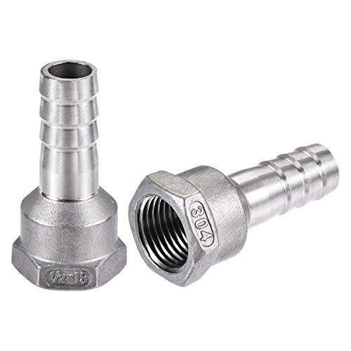 sourcing map 304 Stainless Steel Hose Barb Fitting Coupler, 15mm Barb x G1/2 Female Thread Pipe Adapter, 2Pcs