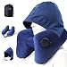 Neck Pillow Inflatable Travel Pillow Comfortably Supports The Head, Neck and Chin, Airplane Pillow with Soft Velour Cover, Hat, Portable Drawstring Bag, 3D Eye Mask and Earplugs (Blue)