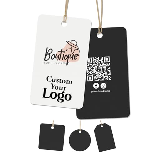 TESFANS 100 pcs 50-500 Pcs Custom Hang Tags - Personalized Clothing Tag with Your Logo & Text - Custom Tags for Handmade Items Clothes Business Ideal for Apparel Jewelry Gift Label Tag