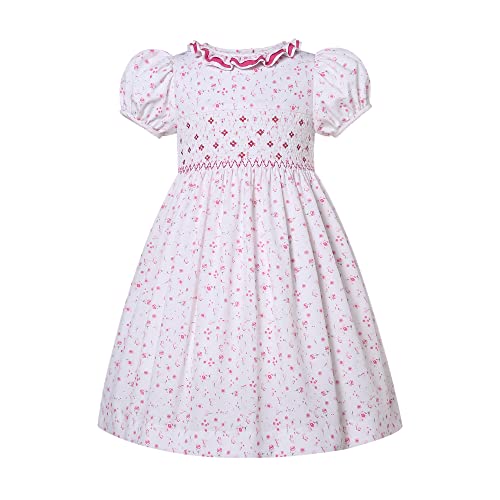 Kids Girls Floral Short Sleeve Summer Casual Smock Clothing Toddler Pretty Birthday Smocked Dresses