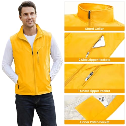 Image of Mens Vests Outerwear Windproof Lightweight Softshell Sleeveless Jacket | Breathable Zip Up Multi-Pockets Quick Dry Sports Vest for Golf Hiking Fishing Running