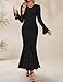 ZESICA Women's Long Sleeve Bodycon Maxi Dress 2026 Fall Fashion Floral Sexy Mermaid Wedding Guest Cocktail Party Dresses,Black,Large