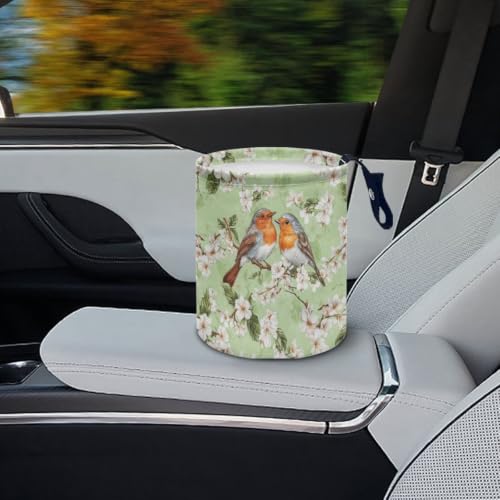 Image of Birds Flower Car Trash Can Foldable Hanging Portable Dustbin Bin for Back Seat, Front Console, Floor, or Hanging Headrest Waste Basket