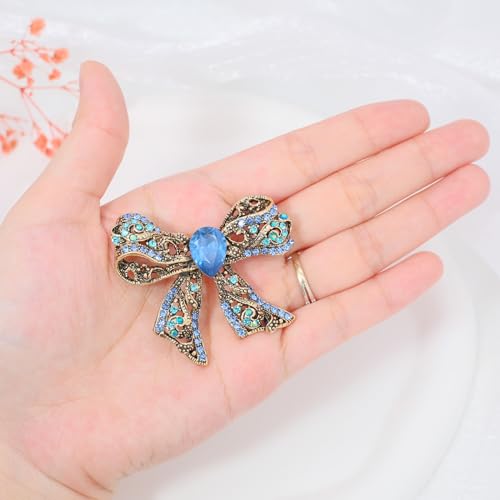 Image of Rhinestone Bow Brooch Vintage Crystal Large Bowknot Brooches for Women Brooch Pin Wedding Fashion Jewelry Accessories,Women Gift