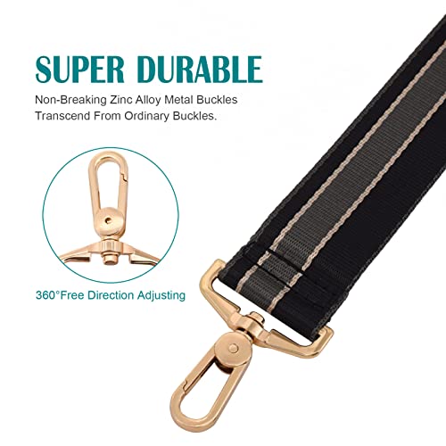 Image of Strap Purse Crossbody Bag Strap Replacement Metal Swivel Hook Shoulder Strap Guitar Strap for Crossbody Bag / luggag , Black Stripe2, Width 1.5 inch