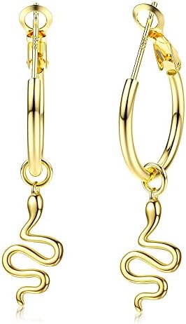 Small Gold Hoop Earrings for Women Men Sterling Silver Post Snake Bee Cross Pearl Earring Lightweight Gold Huggie Hoop Earring