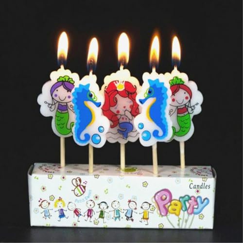 Image of WP WANNA PARTY Wax Mermaid Unscented Candles for Underwater Theme Birthday Party and Cake Decoration-Pack of 5, Multicolor