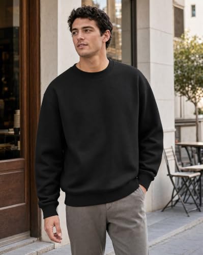 Image of Nobero Oversized Sweatshirts for Man Stylish Crew Neck | 280 GSM Rich Cotton Fleece Solid Oversized Fit Full Sleeve Sweatshirt for Men | Stylish Casual Wear Winter Sweatshirt for Men