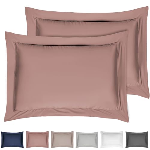 Sleepdown Kissenbezüge, 100 % Baumwollsatin, 2 Stück, Oxford-Kissenbezüge, antiallergisch, Fadenzahl 300, Luxus-Bettwäsche, 50 x 75 cm, Blush Pink