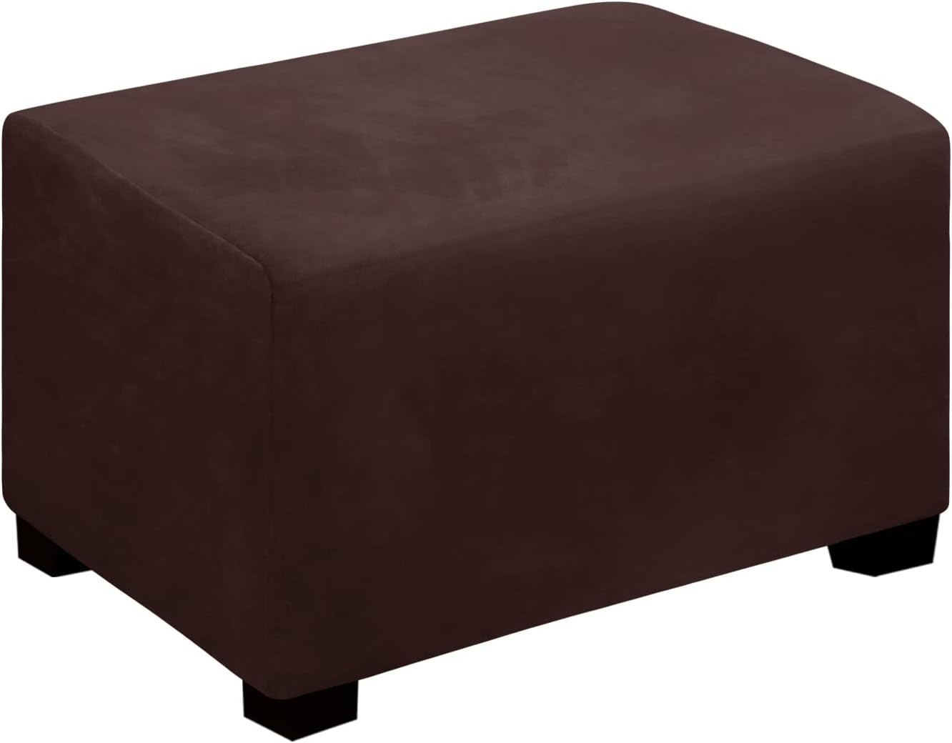 Easy-Going Velvet Stretch Ottoman Cover Rectangle Folding Storage Slipcovers Footstool Protect Footrest Covers with Elastic Bottom Brown Ottoman L