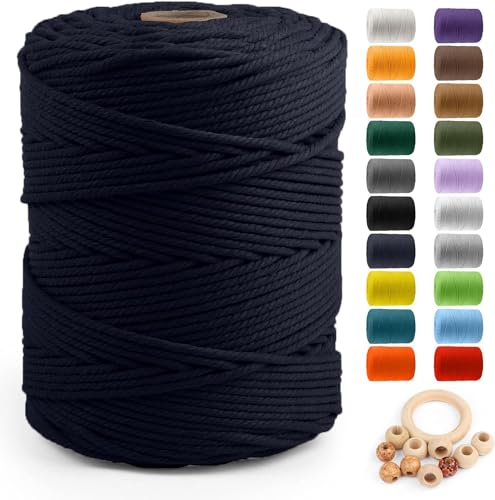 Image of ZUEXT Macrame Cord, Navy, 5mm x 328yds Cotton String Macrame Yarn | Natural Handmade, 4 Strands Twisted Cotton Rope, for Craft Wall Hanging Weaving Tapestry Dream Catchers Hanger DIY Gift, 300m