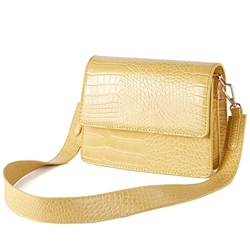 30% off - Telena Women's Crocodile Yellow Faux Leather Sling Handbag with Adjustable Strap, 7.87' x 2.36' x...