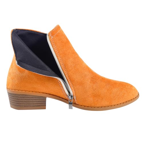 Women's Mug Pointed Toe Faux Suede Stacked Heel Western Ankle Bootie3