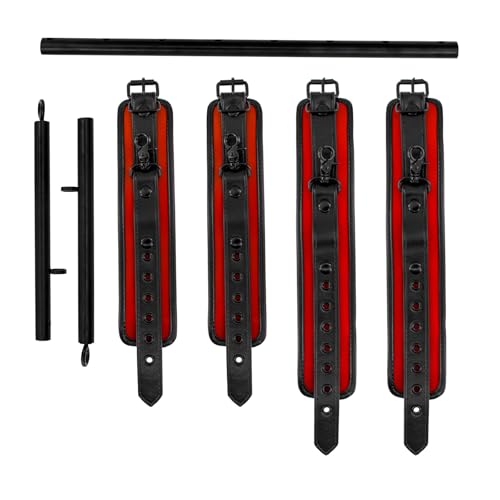 Adjustable Leg Flexibility Trainer - Stainless Steel Stretching Spreader Bar with Cushioned Ankle Straps for Yoga, Dance, Pilates and Athletic Training -Black &Red - image 7