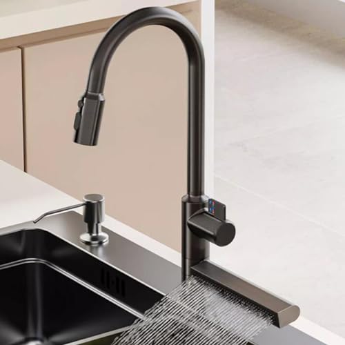 Mitigeur évier blanc en laiton avec douchette extractible effet cascade