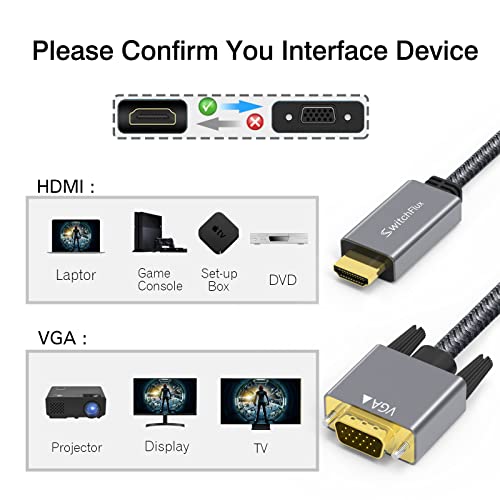 Switchflux-Hdmi To Vga 6.6Ft Gold Plated Cable,Hdmi To Vga Adapter-Hdmi Video Conversion Cable,Hdmi Male To Vga Male One Way Compatible Cable For Pc Laptop Projector Xbox #TOP5