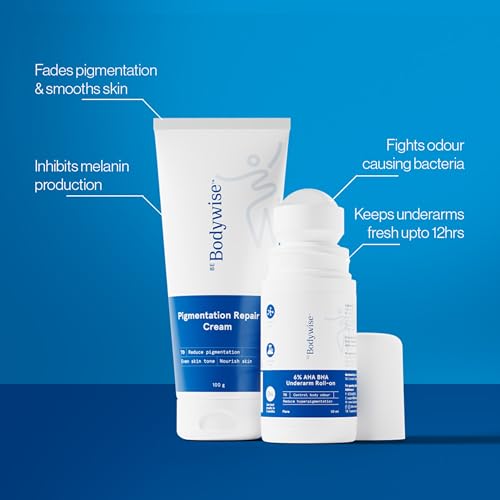 Image of Be Bodywise Advanced Pigmentation Kit | With 6% AHA BHA Flora Underarm Roll-On (50ml) & Pigmentation Repair Cream (100g) | Reduces Body Odor, Fades Pigmentation & Corrects Uneven Skin Tone