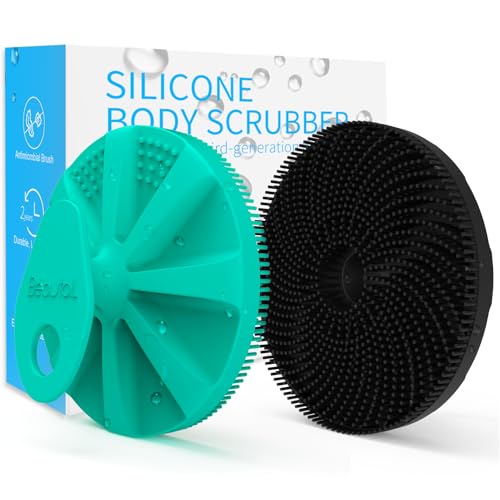 Silicone Body Scrubber 2 Pack, BEAUTAIL Gentle Bristles Shower Bath Brush, Lather Nicely, Soft Massage Body, More Hygienic Than Loofah, Gentle Exfoliating for Sensitive Skin, Green+Black