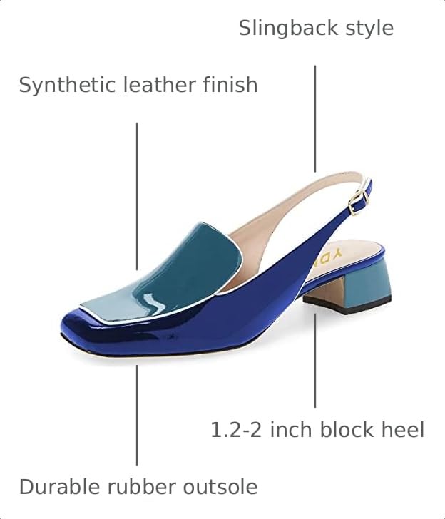 Image of YDN Women Closed Square Toe Block Low Heels Slingback Formal Loafer Dressy Shoes Office Lady Pump Size 4-15 US