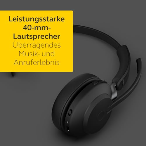 Jabra Evolve2 65 Wireless PC Headset – Noise Cancelling Microsoft Teams Certified Mono Headphones with Long-Lasting Battery – USB-A Bluetooth Adapter – Black
