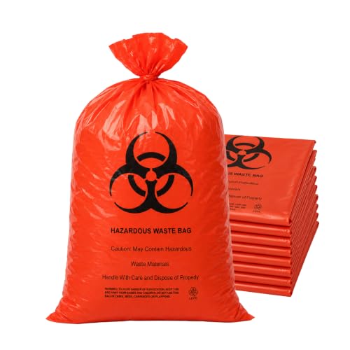 Image of ASSUREPAK Red Hazardous Waste Bags, 10 inch x 4 inch x 24 inch, 1.4 Mil, 200 Count, Biohazard Disposal Bags for Clinics, Labs, Dental Offices, Tattoo Studios & Veterinary Use - HAZWASTELD10424