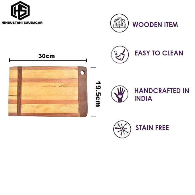 Image of HS HINDUSTANI SAUDAGAR Slicewood Wooden Chopping Board for Kitchen & Dining, Cutting Board for Vegetables Fruit Cheese Salad Serving Pizza Tray Ideal for Home Decor and Gift for mom & Wife.