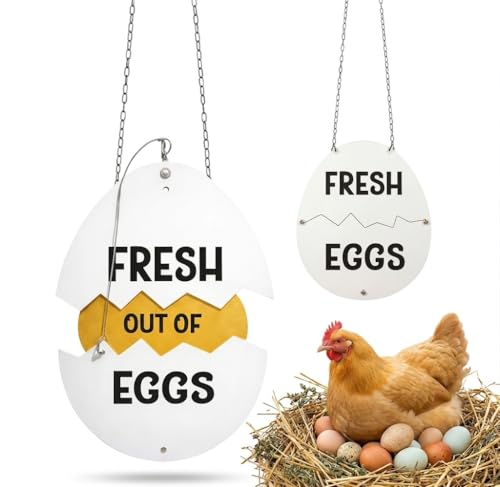 Farm Fresh Eggs Metal Sign 16 Inch Rustic Farmhouse Decor for Coop & Market Funny Eggs Sold Out Sign with Flip Design Cracked Egg Shell Hanging Sign for Farmers Market Wall Art (A)