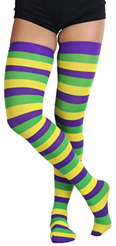 Image of ToBeInStyle Women's Vibrant Horizontal Wide Striped Thigh High Stockings
