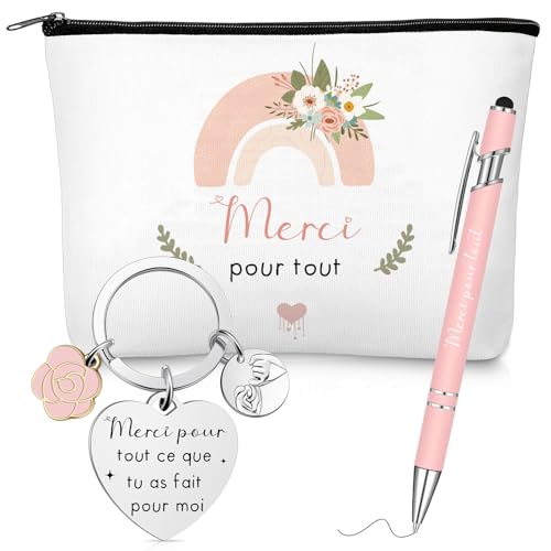 Clabby Coffret Cadeau de Remerciement Merci Stylo à Bille Merci pour Tout Porte-Clés Trousse à Maquillage pour Professeur Personnel Nounou Mère Ami...