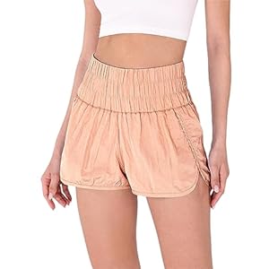 ODODOS Goto Athletic Shorts for Women Elastic High Waisted Quick Dry Crinkle Casual Workout Running Shorts Mesh Back Pocket