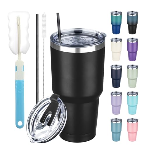 GUDEMAO 30 oz Tumbler with Lids and Straws, Stainless Steel